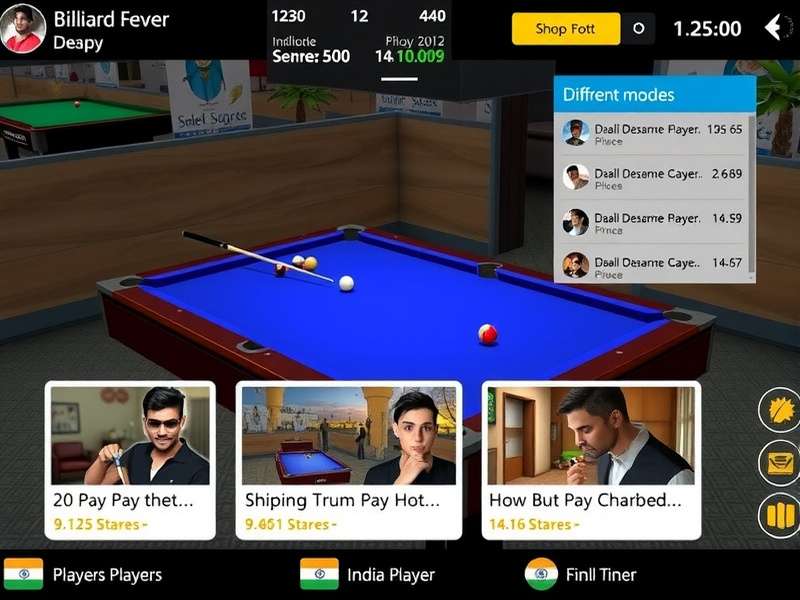 Billiards Fever 3D gameplay screenshot showing realistic pool table